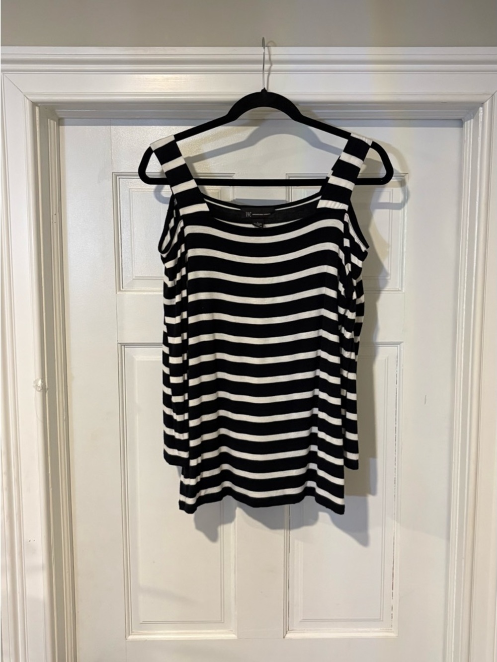 INC International Concepts Black & White Striped Cold-Shoulder Top Long Sleeve